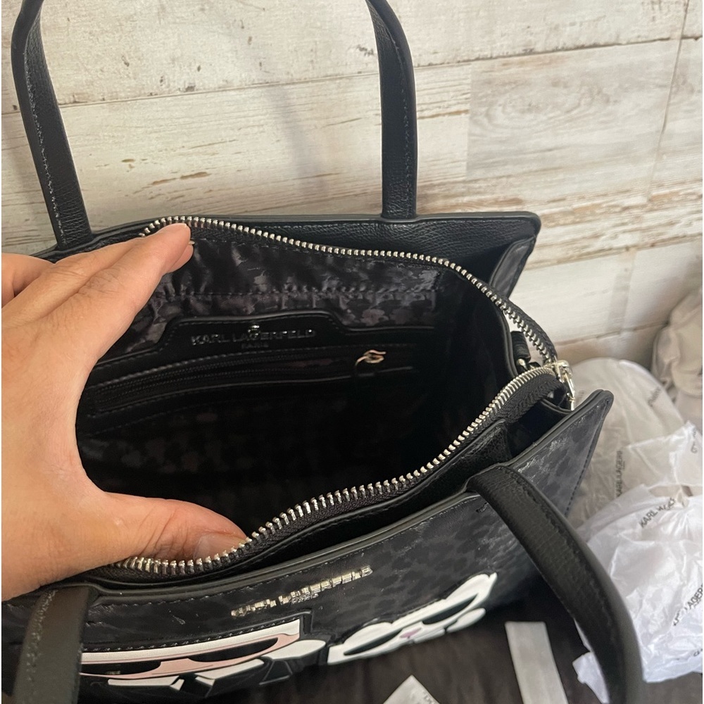 Karl Lagerfeld Paris Mini Tote Leopard Crossbody – Black/Grey - Picture 5 of 12